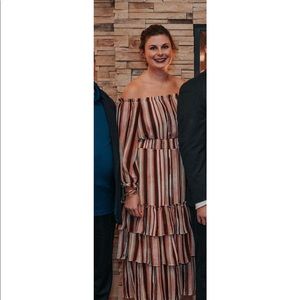 Three tiered off the shoulder striped dress
